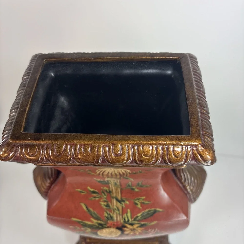 Raymond Waites Toyo Elephant Vase Ornate Floral Mantel Asian Decor Oxblood Red